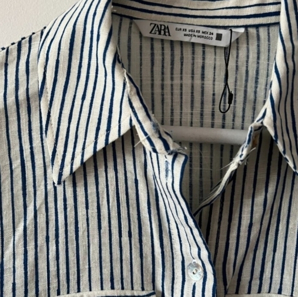 Zara Women's Striped Button Front Tie Long Sleeve Top Size XS - Picture 5 of 5